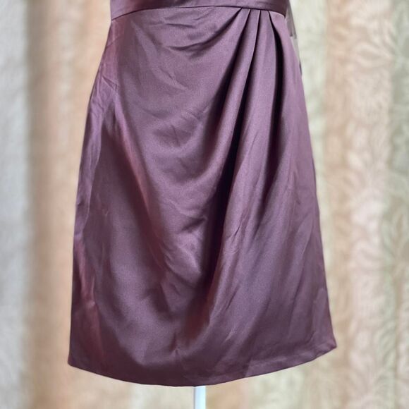 NWT David's Bridal Bridesmaid Mini Dress Brown Satin One Shoulder Size 6 - Picture 6 of 8